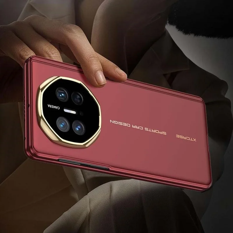 GKK For Huawei Mate X6 Case Magnetic Hinge Hidden Kickstand Ultra Slim PC Phone Cover with HD Clear Tempered Glass Screen Film - Gold / Red