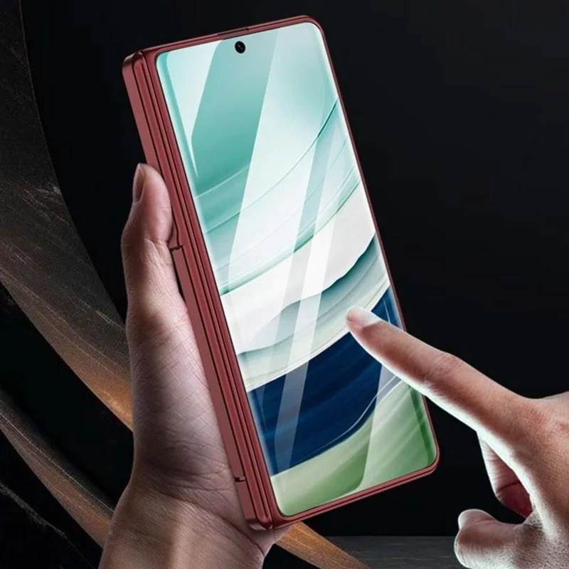 GKK For Huawei Mate X6 Case Magnetic Hinge Hidden Kickstand Ultra Slim PC Phone Cover with HD Clear Tempered Glass Screen Film - Gold / Red