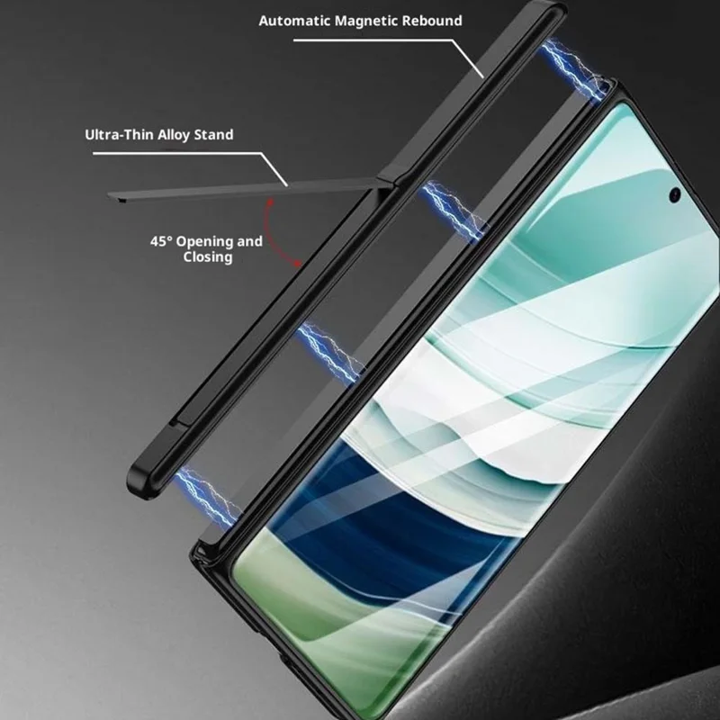 GKK For Huawei Mate X6 Case Magnetic Hinge Hidden Kickstand Ultra Slim PC Phone Cover with HD Clear Tempered Glass Screen Film - Gold / Red