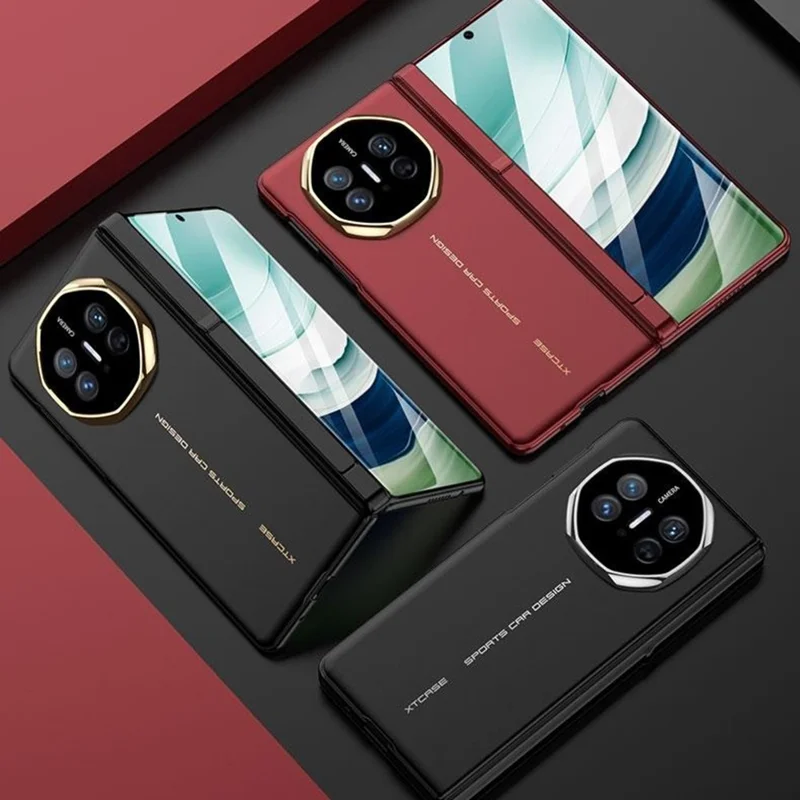 GKK For Huawei Mate X6 Case Magnetic Hinge Hidden Kickstand Ultra Slim PC Phone Cover with HD Clear Tempered Glass Screen Film - Gold / Red