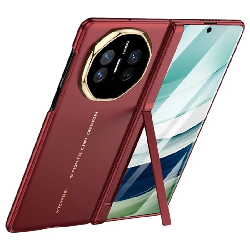 GKK For Huawei Mate X5 / Mate X3 4G Case Magnetic Hinge Hidden Kickstand Ultra Slim PC Phone Cover with HD Clear Tempered Glass Screen Film - Gold / Red