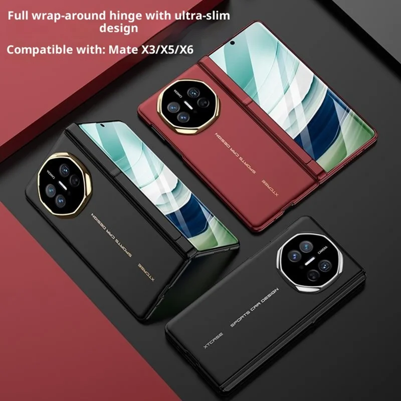 GKK For Huawei Mate X5 / Mate X3 4G Case Magnetic Hinge Hidden Kickstand Ultra Slim PC Phone Cover with HD Clear Tempered Glass Screen Film - Gold / Red