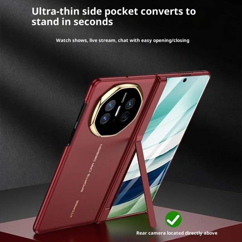 GKK For Huawei Mate X5 / Mate X3 4G Case Magnetic Hinge Hidden Kickstand Ultra Slim PC Phone Cover with HD Clear Tempered Glass Screen Film - Gold / Red
