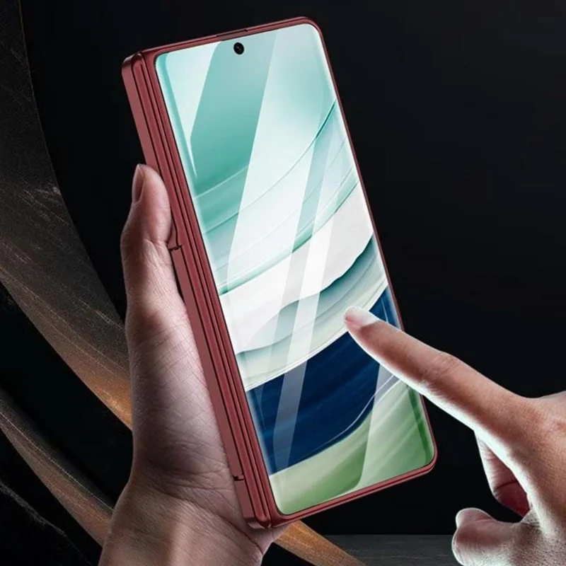 GKK For Huawei Mate X5 / Mate X3 4G Case Magnetic Hinge Hidden Kickstand Ultra Slim PC Phone Cover with HD Clear Tempered Glass Screen Film - Gold / Red