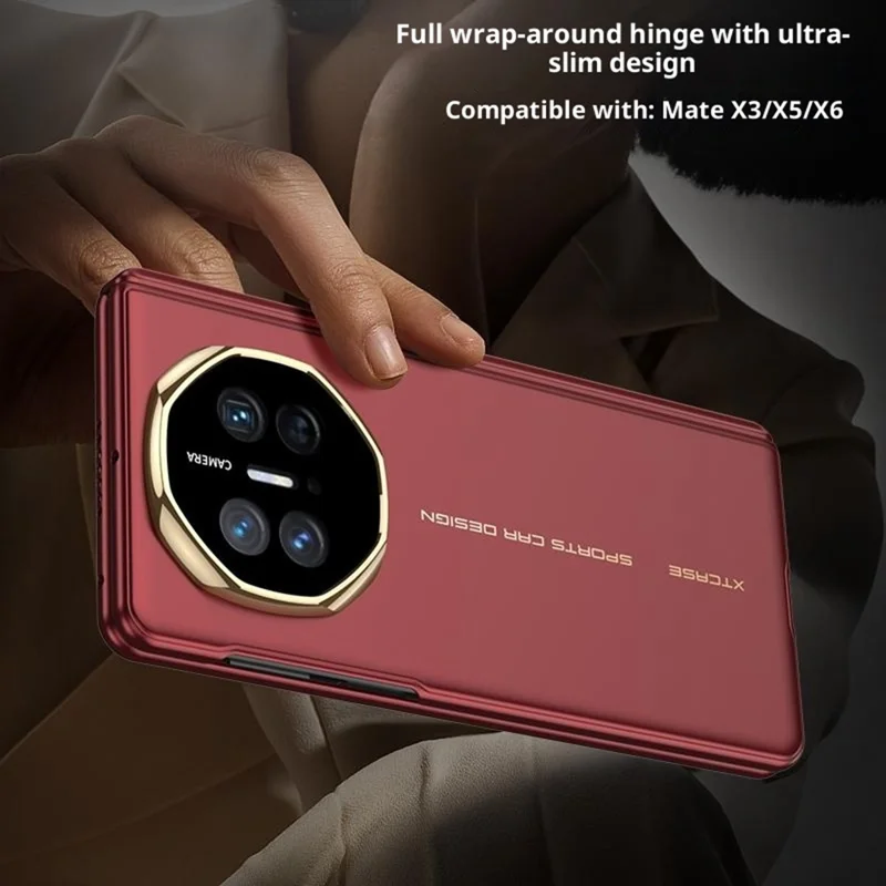 GKK For Huawei Mate X5 / Mate X3 4G Case Magnetic Hinge Hidden Kickstand Ultra Slim PC Phone Cover with HD Clear Tempered Glass Screen Film - Gold / Red