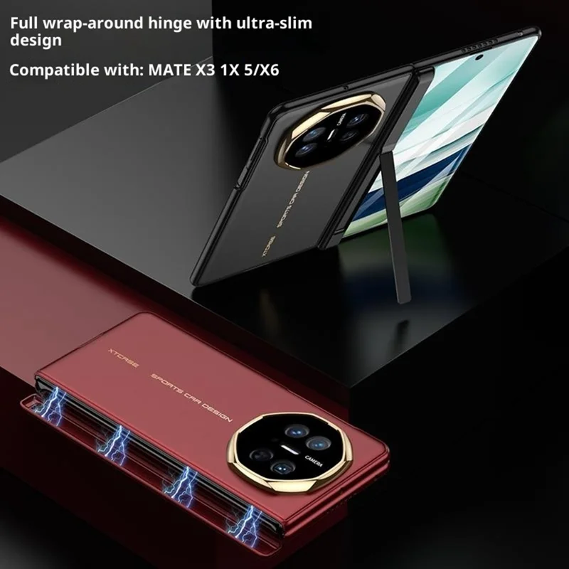 GKK For Huawei Mate X5 / Mate X3 4G Case Magnetic Hinge Hidden Kickstand Ultra Slim PC Phone Cover with HD Clear Tempered Glass Screen Film - Gold / Red
