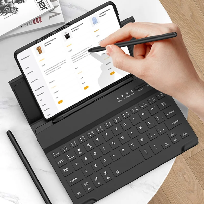 GKK For Samsung Galaxy Z Fold4 5G Shockproof Phone Case Bluetooth-compatible Keyboard with Magnetic Folding Keyboard Case + Tempered Glass Screen Protector - Green