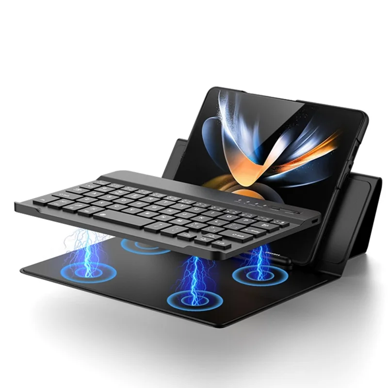 GKK For Samsung Galaxy Z Fold4 5G Shockproof Phone Case Bluetooth-compatible Keyboard with Magnetic Folding Keyboard Case + Tempered Glass Screen Protector - Green