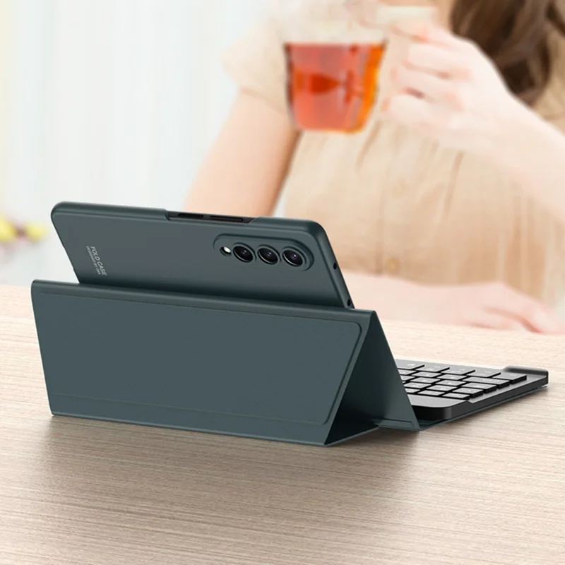 GKK For Samsung Galaxy Z Fold4 5G Shockproof Phone Case Bluetooth-compatible Keyboard with Magnetic Folding Keyboard Case + Tempered Glass Screen Protector - Green