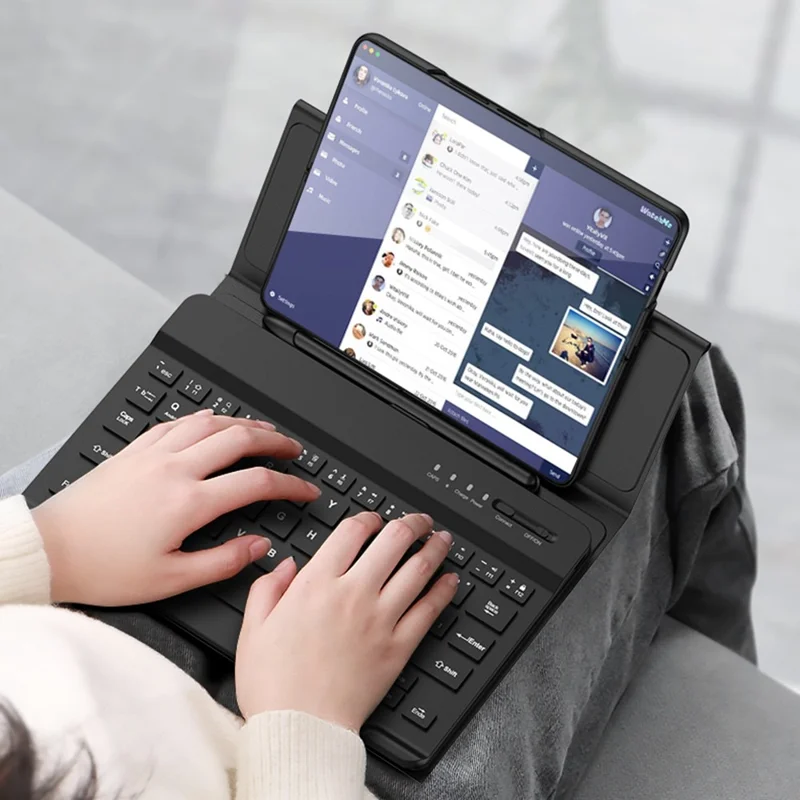 GKK For Samsung Galaxy Z Fold4 5G Shockproof Phone Case Bluetooth-compatible Keyboard with Magnetic Folding Keyboard Case + Tempered Glass Screen Protector - Green