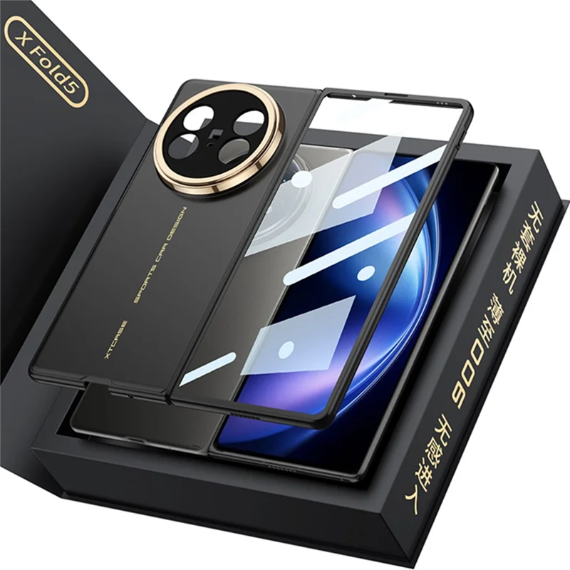 GKK For vivo X Fold5 5G Case Hard PC Ultra Slim Phone Cover with Front Tempered Glass Film - Black