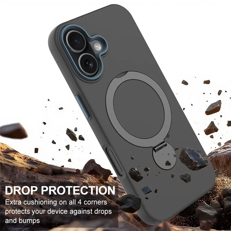 For iPhone 17 Case Compatible with MagSafe Rotating Ring Kickstand TPU + PC Phone Back Cover - Black
