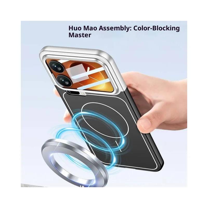 GKK For Xiaomi 17 Pro Case with Lens Film Detachable Camera Cover Contrast Color Frame Line PC Phone Shell Magnetic Case - Silver  /  Black