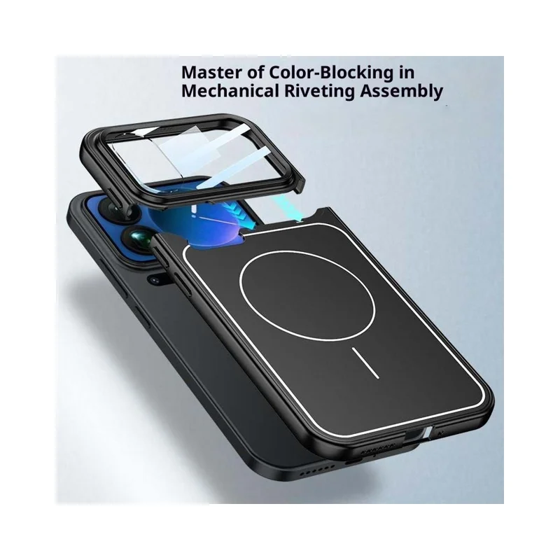 GKK For Xiaomi 17 Pro Case with Lens Film Detachable Camera Cover Contrast Color Frame Line PC Phone Shell Magnetic Case - Silver  /  Black