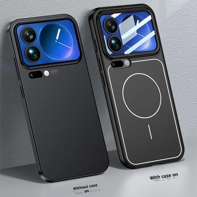 GKK til Xiaomi 17 Pro Max hylster med linsefilm, aftagelig kameradæksel, kontrastfarvet kantlinje, PC-telefonhylster kompatibel med MagSafe - Sølv / Sort