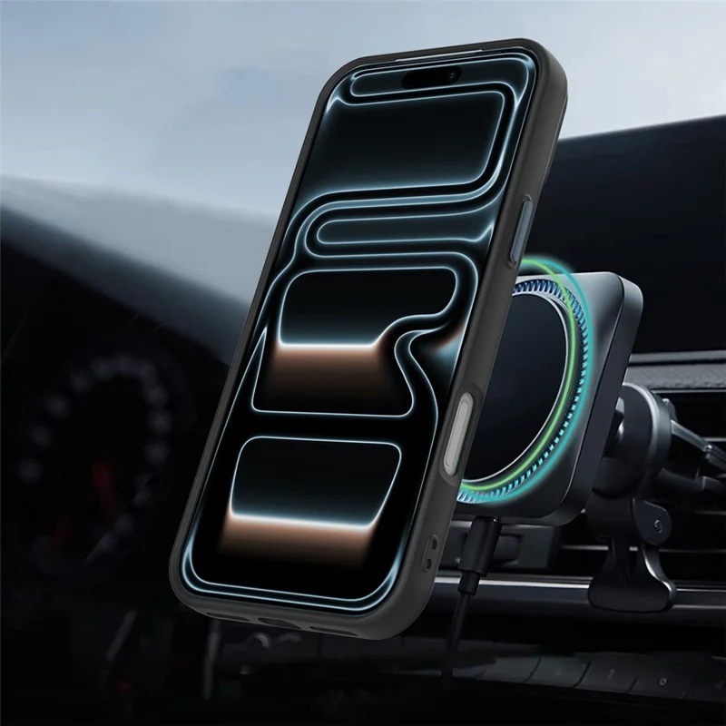 For iPhone 17 Pro Max Case Compatible with MagSafe Rotating Ring Kickstand TPU + PC Phone Back Cover - Black