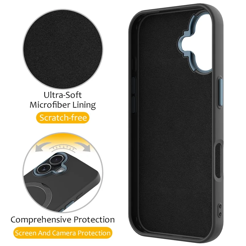 For iPhone 16 Case Compatible with MagSafe Rotating Ring Kickstand TPU + PC Phone Back Cover - Black