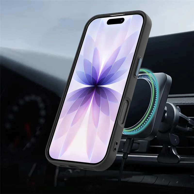 For iPhone 16 Case Compatible with MagSafe Rotating Ring Kickstand TPU + PC Phone Back Cover - Black