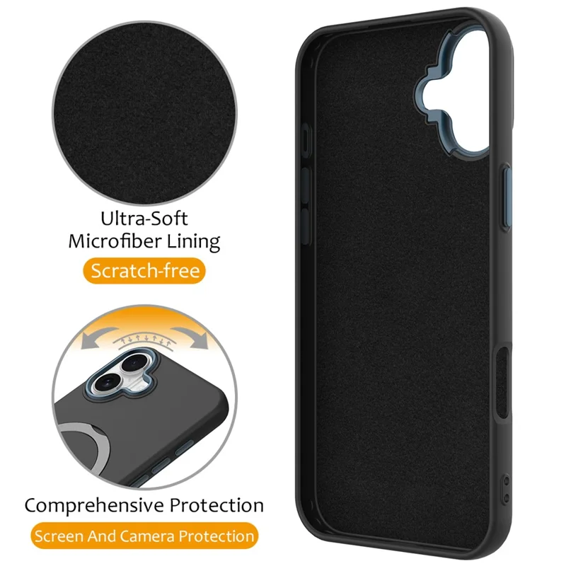 Obudowa na iPhone 16 Plus z kompatybilnością z MagSafe, obracający się pierścień podpórki, tylna pokrywa TPU + PC - Czarny