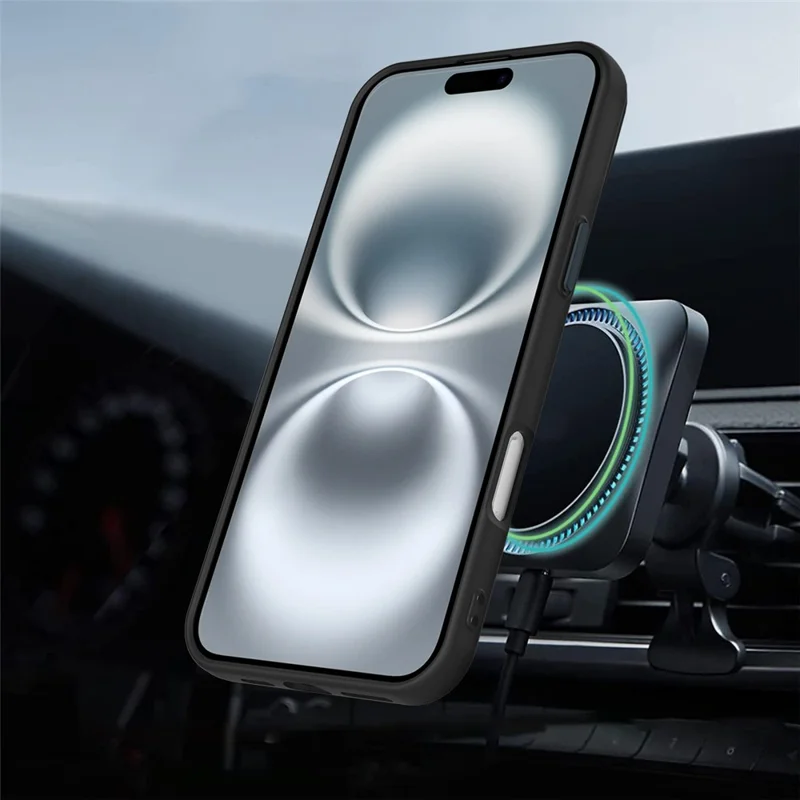 Obudowa na iPhone 16 Plus z kompatybilnością z MagSafe, obracający się pierścień podpórki, tylna pokrywa TPU + PC - Czarny