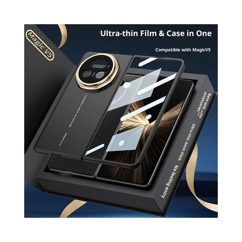 GKK Custodia per Honor Magic V5 5G Custodia Rigida in PC Ultrasottile con Pellicola Frontale in Vetro Temperato - Nero