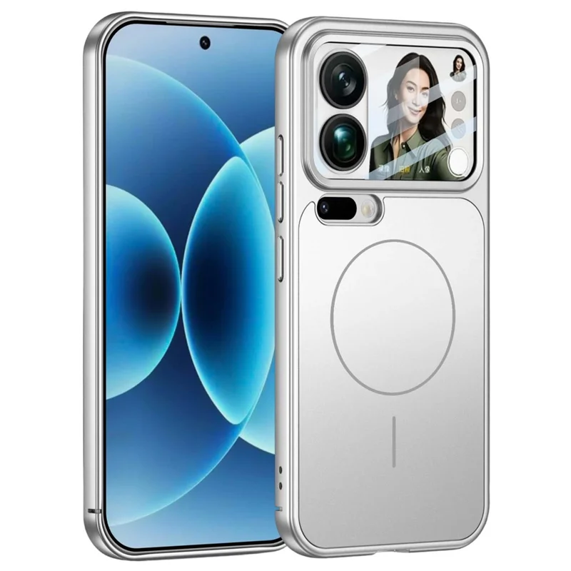 For Xiaomi 17 Pro Magnetic Case Transform to for iPhone 17 Pro Matte PC Phone Cover with Rear Screen Film - Silver