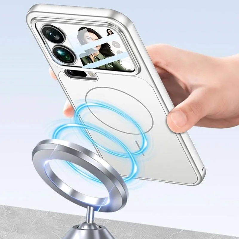 For Xiaomi 17 Pro Magnetic Case Transform to for iPhone 17 Pro Matte PC Phone Cover with Rear Screen Film - Silver