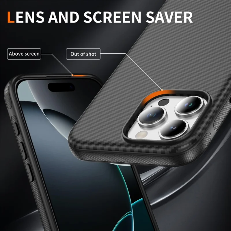 Capa de Toque de Pele para iPhone 16 Pro Max Textura de Fibra de Carbono PC + Capa Traseira de TPU Compatível com MagSafe - Preto+Preto