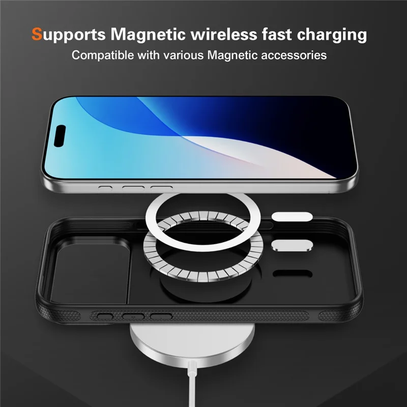 Для iPhone 17 Pro Max Кожаный чехол с текстурой углеродного волокна PC + TPU Совместимый с MagSafe - Черный+Черный