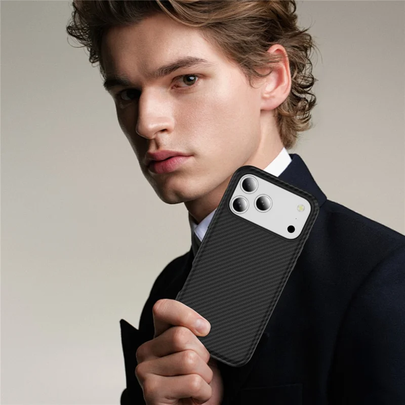 Для iPhone 17 Pro Skin-touch Case Carbon Fiber Texture PC + TPU Back Cover Compatible with MagSafe - Черный+Черный