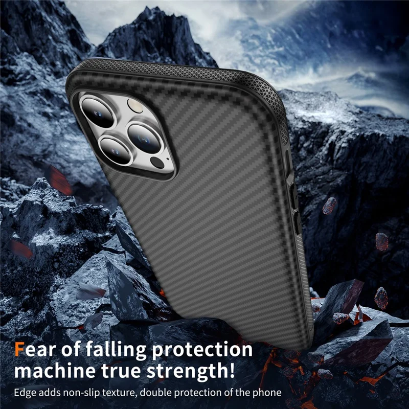 Étui de protection en fibre de carbone pour iPhone 15 Pro Max compatible avec MagSafe - Noir+Noir
