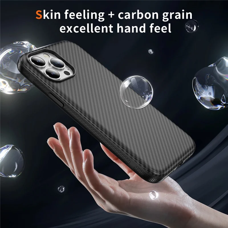 Capa de Fibra de Carbono Texturizada PC + TPU Compatível com MagSafe para iPhone 15 Pro - Preto+Preto