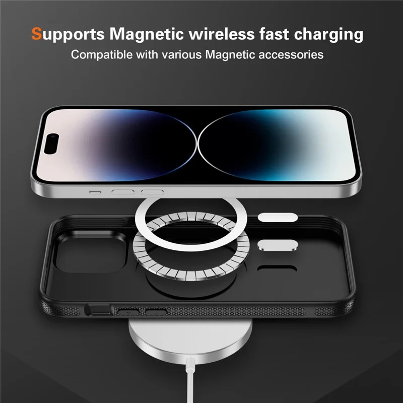 iPhone 14 Pro Max Skin-Touch-Hülle Kohlefaser-Textur PC + TPU Rückabdeckung kompatibel mit MagSafe - Schwarz+Schwarz