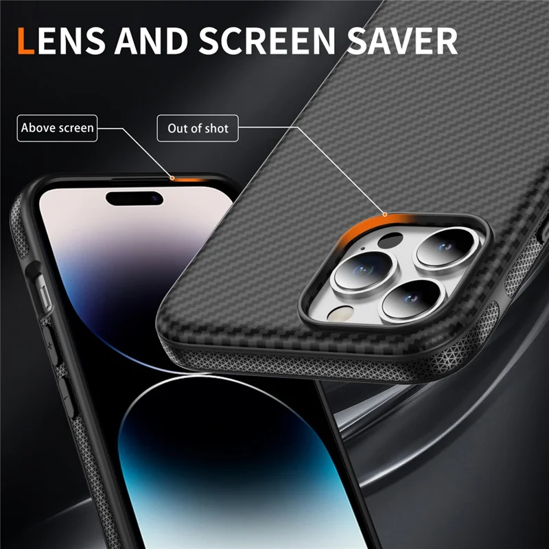 iPhone 14 Pro Skin-touch-Hülle Kohlefaser-Textur PC + TPU Rückseite kompatibel mit MagSafe - Schwarz+Schwarz