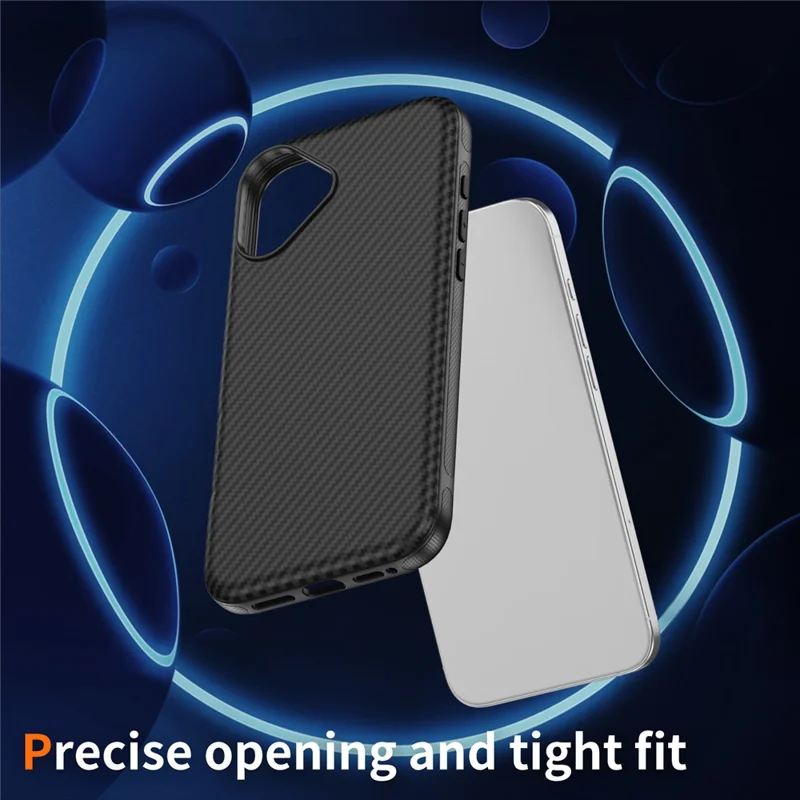 For iPhone 17 Huid-aanraak Case Koolstofvezelstructuur PC + TPU Achterklep Compatibel met MagSafe - Zwart+Zwart