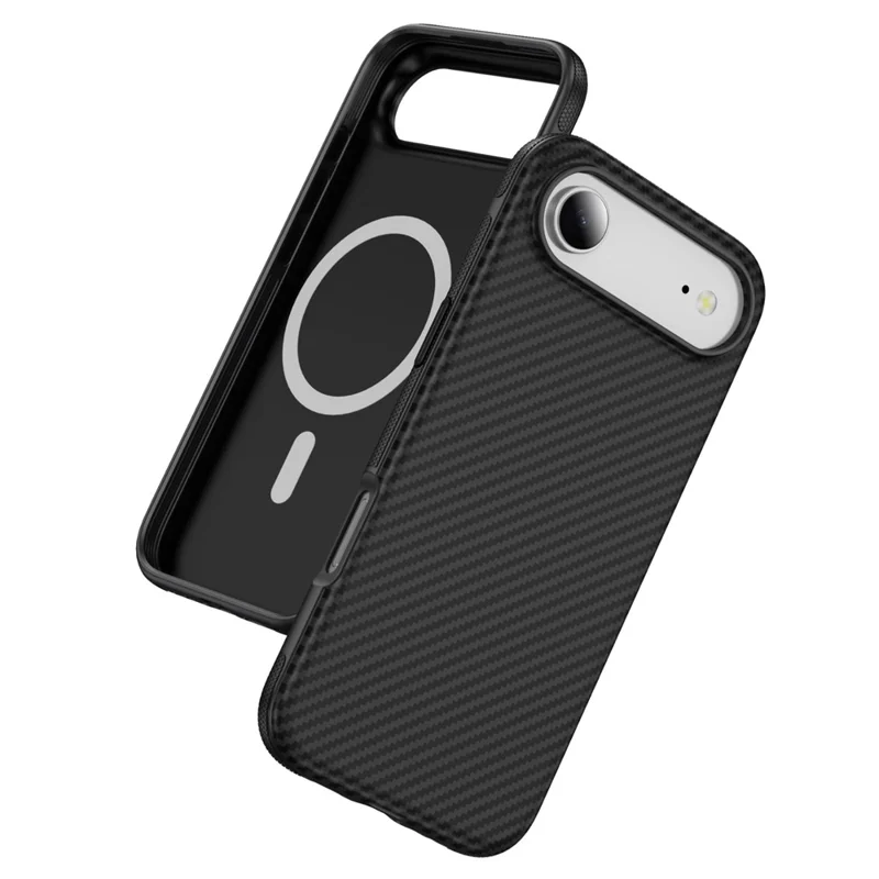 Pour iPhone Air Skin-touch Case Texture en fibre de carbone PC + Étui de protection arrière TPU Compatible avec MagSafe - Noir+Noir