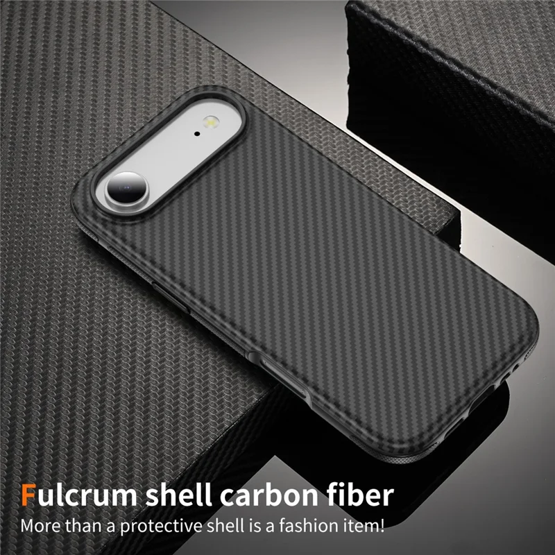 Pour iPhone Air Skin-touch Case Texture en fibre de carbone PC + Étui de protection arrière TPU Compatible avec MagSafe - Noir+Noir