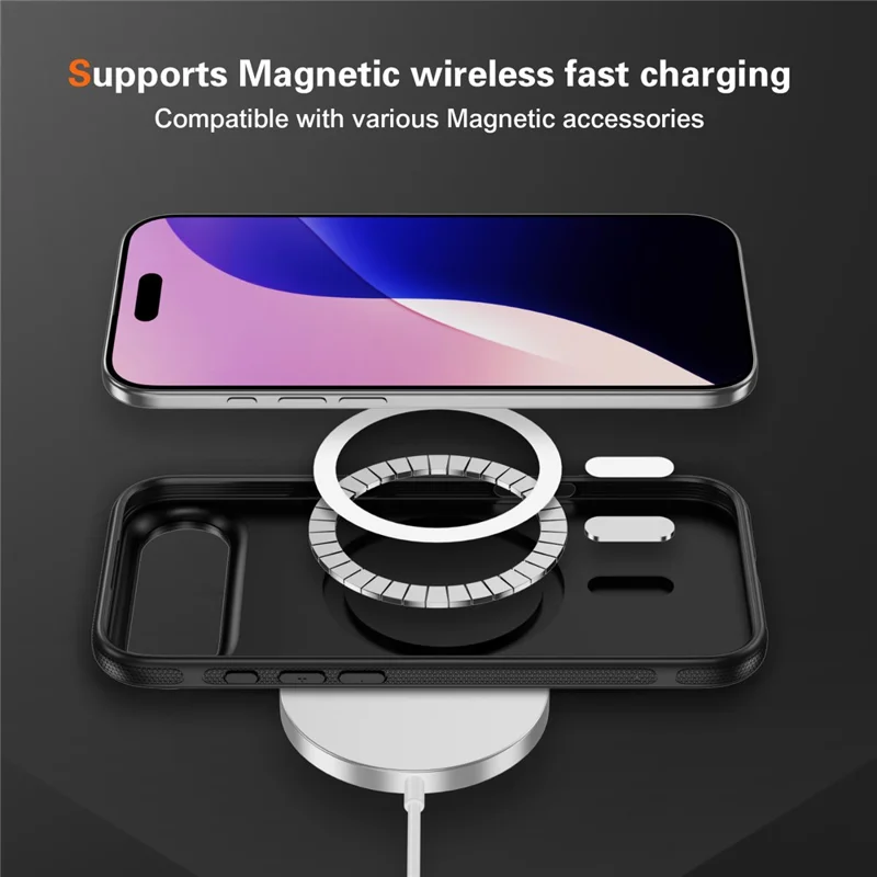 Pour iPhone Air Skin-touch Case Texture en fibre de carbone PC + Étui de protection arrière TPU Compatible avec MagSafe - Noir+Noir