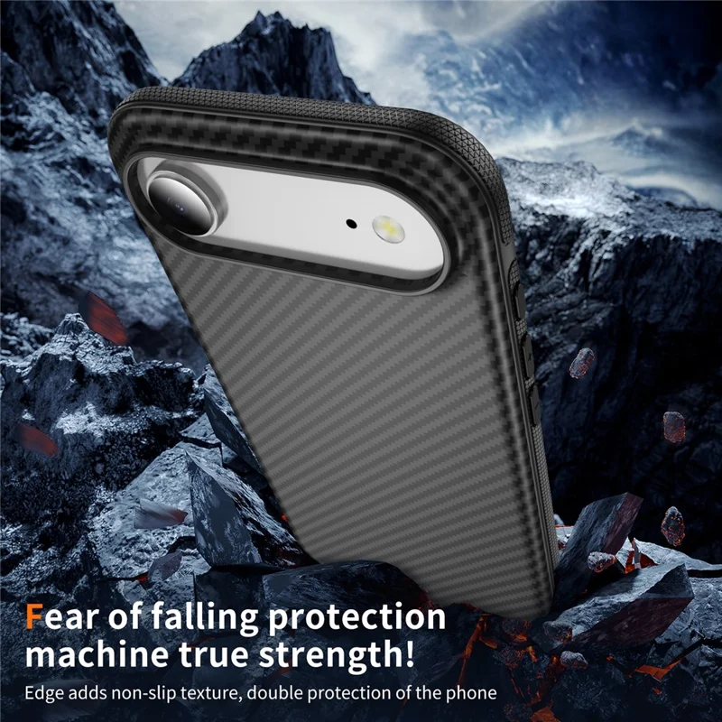 Pour iPhone Air Skin-touch Case Texture en fibre de carbone PC + Étui de protection arrière TPU Compatible avec MagSafe - Noir+Noir