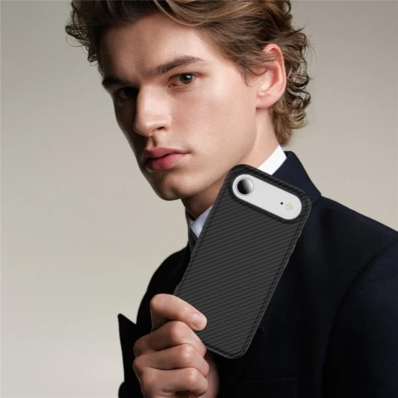 Pour iPhone Air Skin-touch Case Texture en fibre de carbone PC + Étui de protection arrière TPU Compatible avec MagSafe - Noir+Noir