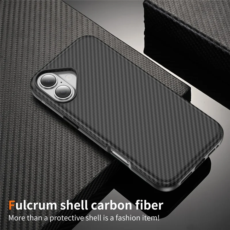 Für iPhone 16 Skin-Touch-Hülle Kohlefaser-Textur PC + TPU Rückabdeckung kompatibel mit MagSafe - Schwarz+Schwarz