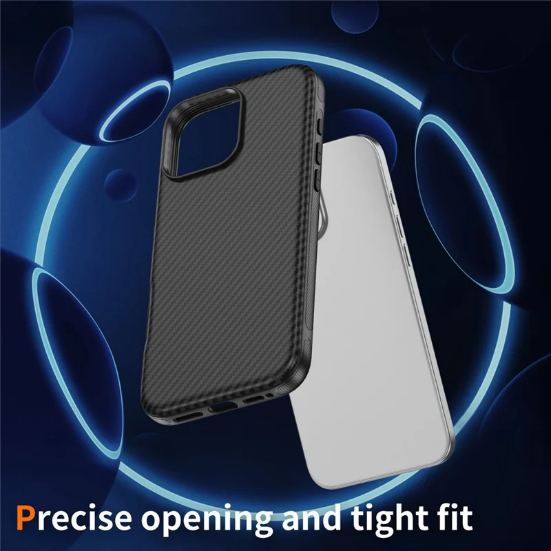 iPhone 16 Pro Skin-touch Case Carbon Fiber Textur PC + TPU Rückabdeckung Kompatibel mit MagSafe - Schwarz+Schwarz