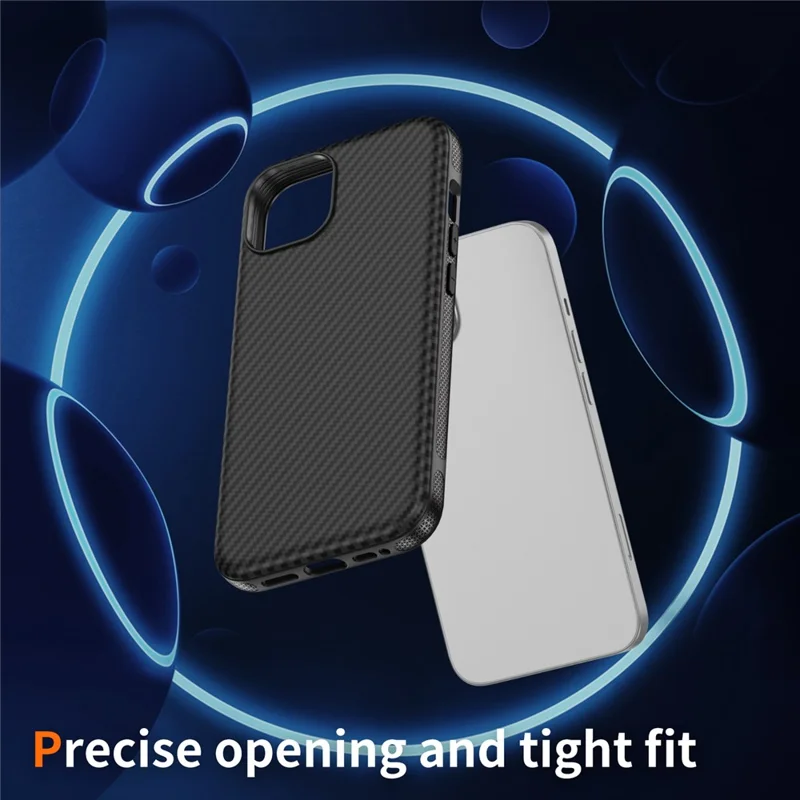 Für iPhone 15 Plus / 14 Plus Skin-touch-Hülle Karbonfaser-Textur PC + TPU Rückabdeckung kompatibel mit MagSafe - Schwarz+Schwarz