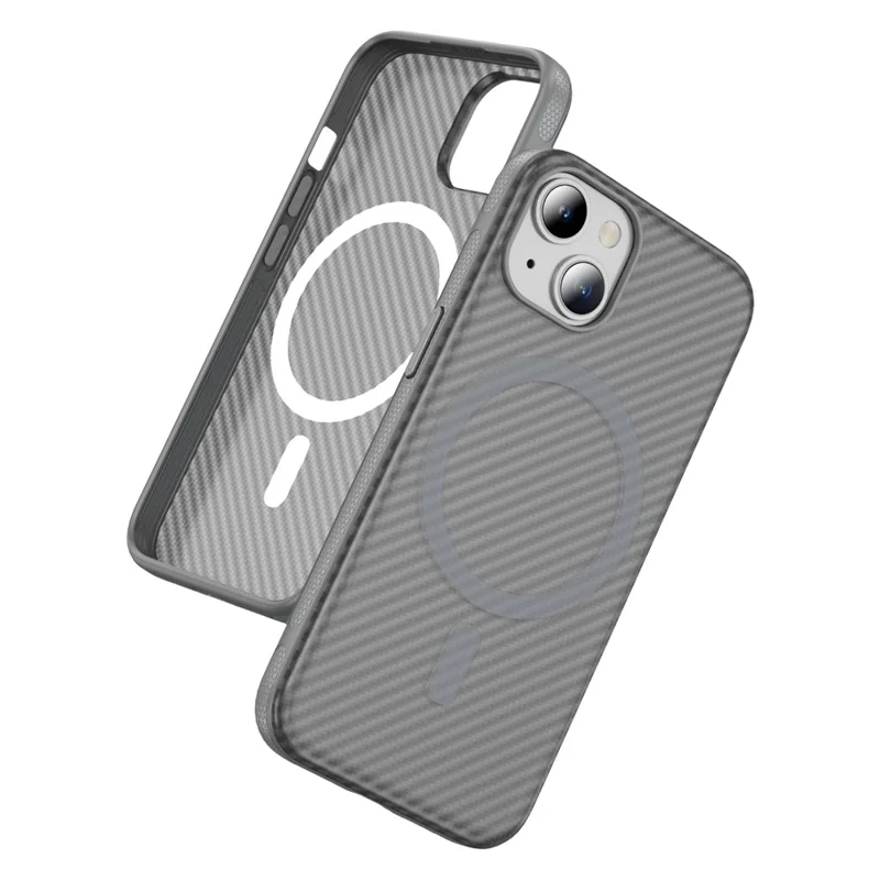 Funda de Fibra de Carbono con Textura Táctil para iPhone 15, Compatible con MagSafe - Gris Brillante+Gris