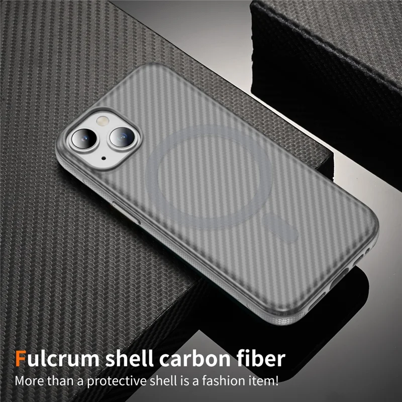 Funda de Fibra de Carbono con Textura Táctil para iPhone 15, Compatible con MagSafe - Gris Brillante+Gris