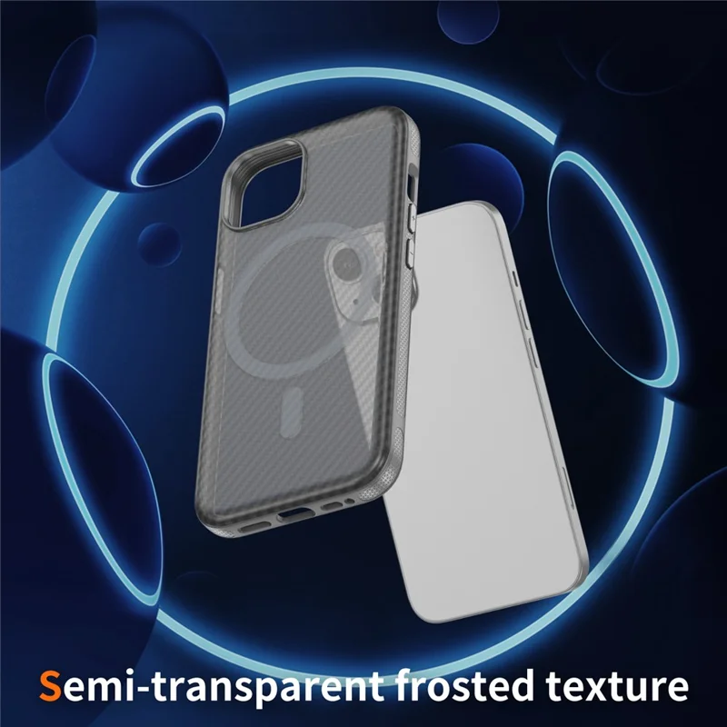 Funda de Fibra de Carbono con Textura Táctil para iPhone 15, Compatible con MagSafe - Gris Brillante+Gris