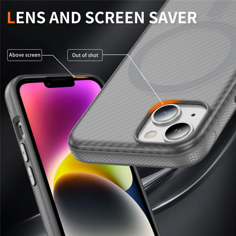 Funda de Fibra de Carbono con Textura Táctil para iPhone 15, Compatible con MagSafe - Gris Brillante+Gris