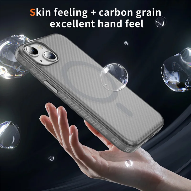 Funda de Fibra de Carbono con Textura Táctil para iPhone 15, Compatible con MagSafe - Gris Brillante+Gris