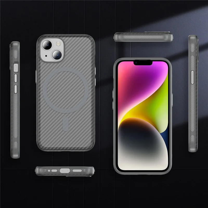 Funda de Fibra de Carbono con Textura Táctil para iPhone 15, Compatible con MagSafe - Gris Brillante+Gris