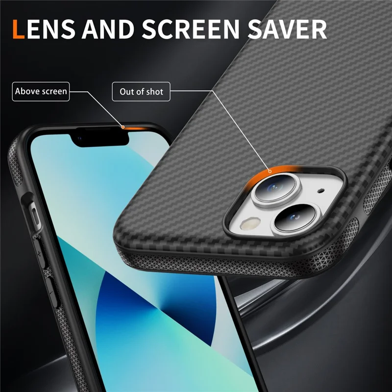 Für iPhone 14 / 13 Skin-touch Case Kohlefaser-Textur PC + TPU Rückabdeckung kompatibel mit MagSafe - Schwarz+Schwarz